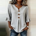 thumbnail image 2 of Ashirexll Womens Casual Tops Fashion Summer Short Sleeve Imitation Linen Stripe V-Neck Blouse Shirt for Spring, 2 of 6