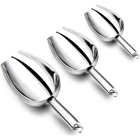 Stainless Steel Scoop Set of 3 (3-5-8 Ounce),  Small Metal Scoops for Candy/Flour/Dry Goods/Sugar/Ice Cube, Heavy Gauge Kitchen Utility for Canisters/Jars, Rust Free & Dishwasher