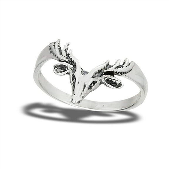 Deer Reindeer Buck Stag Animal Ring .925 Sterling Silver Band Jewelry Female Male Unisex Size 7