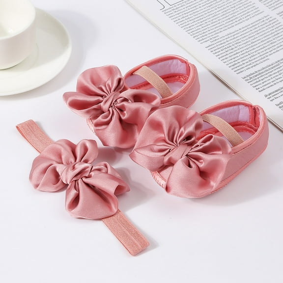 MEZZALL Child Baby Shoes With Hair Band Fashion Soft Soled Toddler Shoes Versatile Dress Flower Shoes Toddler Shoes Daily Adorable Casual Kids Everyday Solid Color Footwear