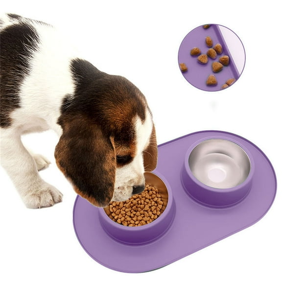 Produits pour Animaux de Compagnie Double Plat pour Chien avec Tapis en Caoutchouc Bol en Acier Inoxydable pour Mangeoire à Chat Vaisselle pour Mangeoire à Animaux et Bol pour Abreuvoir pour Nourriture pour Animaux de Compagnie : Nourriture pour Chien
