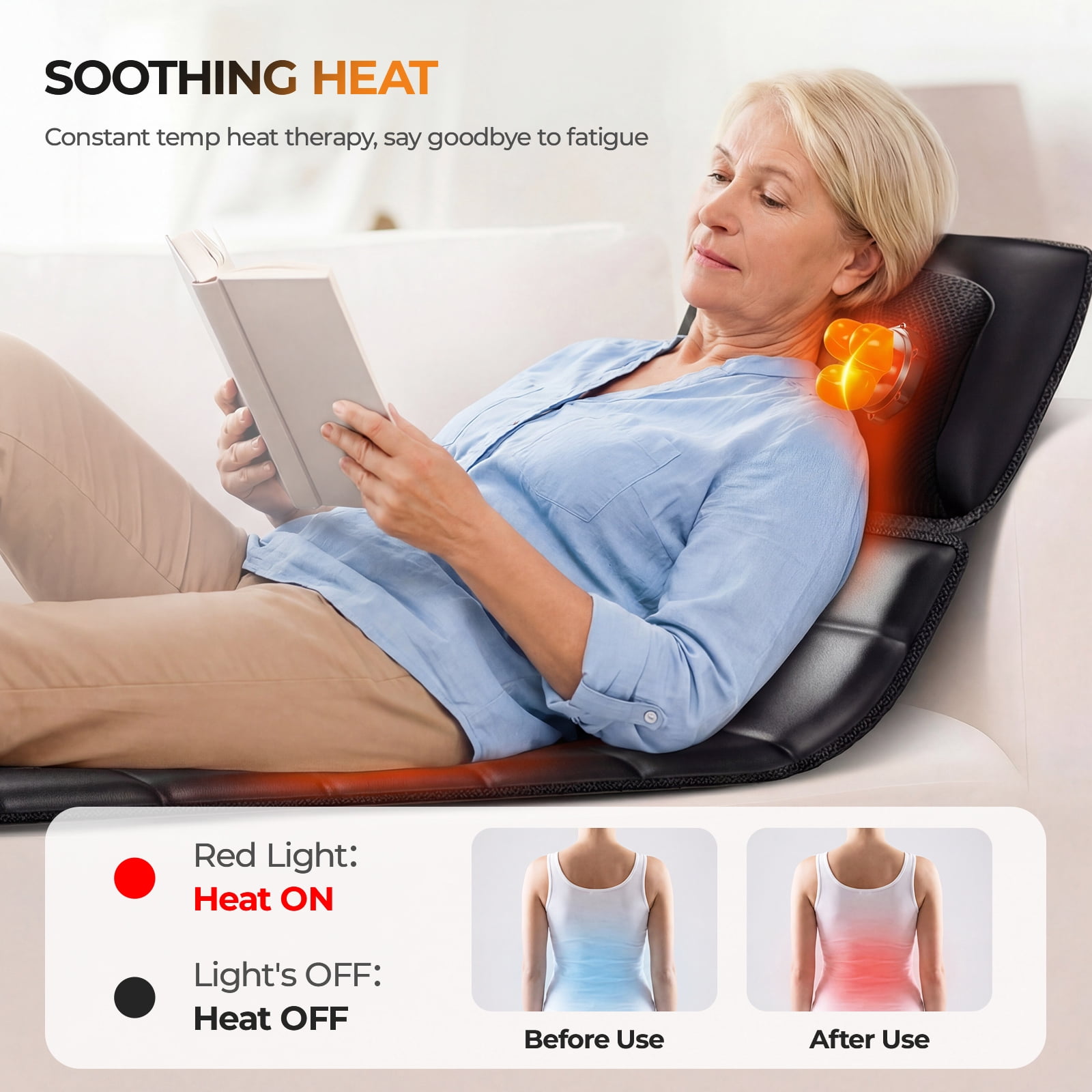Full Body Massage Mat with Heat, Detachable Massager Pad, 10 Vibrating Motors, Deep Tissue Pain Relief for Back, Neck & Legs - Relaxation at Home or Office, Fathers Day Dad Gifts