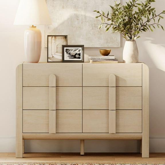 47.2" Wood Accent Cabinet with Drawers, Modern Credenza Storage Cabinet with Curved Profile Design for Living Room, Kitchen, Dining Room, Hallway