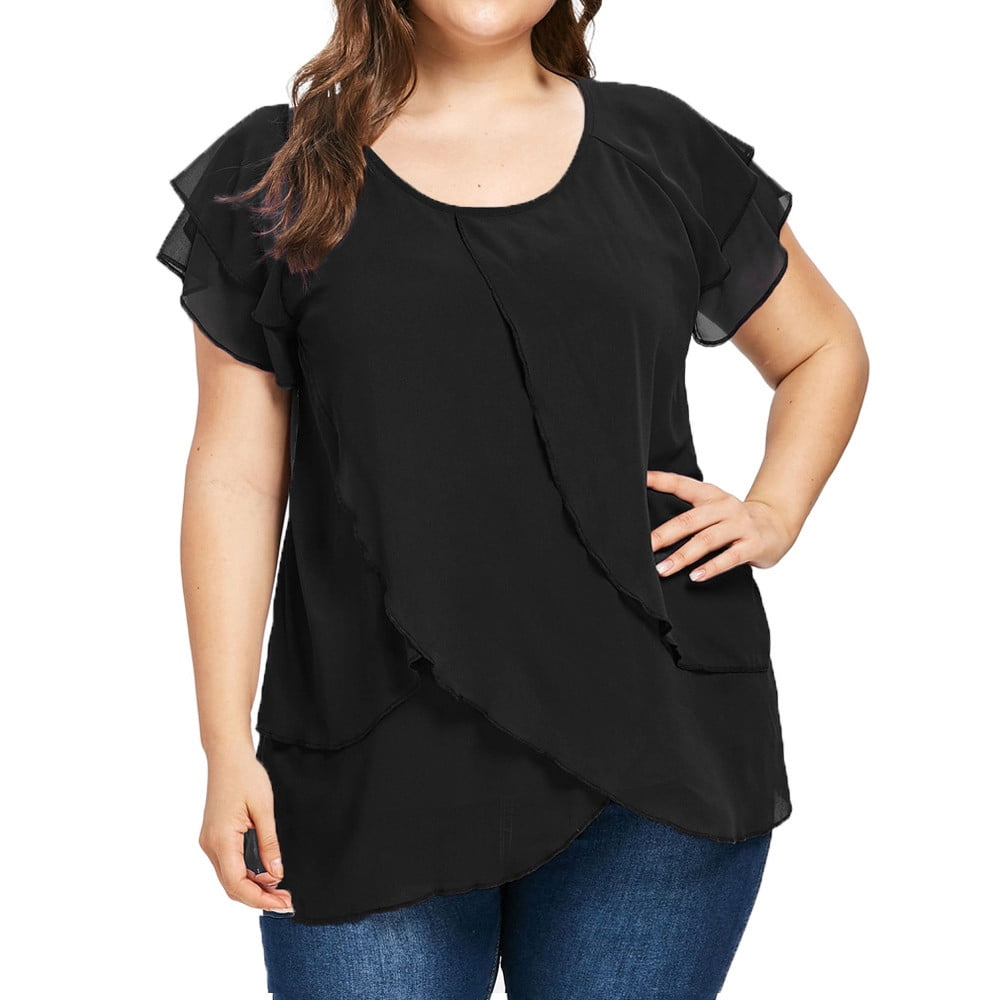 black ruffle blouse short sleeve