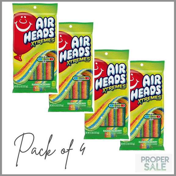 Airheads Xtremes Belts Candy, Rainbow Berry, 4.5 oz Bag ( PACK OF 4 )