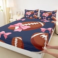 thumbnail image 4 of Castle Fairy Sport Football Bed Sheets 4-Piece, Kawaii Bow Full Size Sheets, White Red Blue,1 Fitted Sheet, 1 Flat Sheet and 2 Pillowcases, 4 of 6