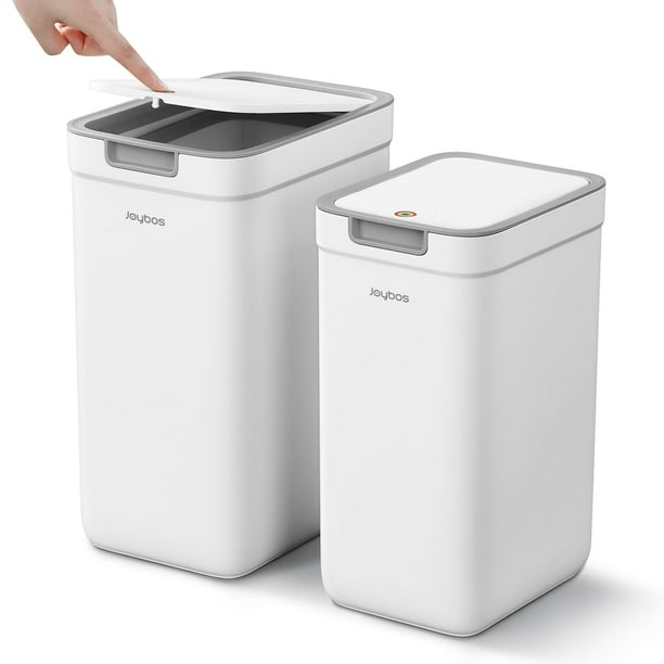 Bote de basura MOPALL para baño con tapa, 13,6 L + 9,1 L, blanco, paquete de 2