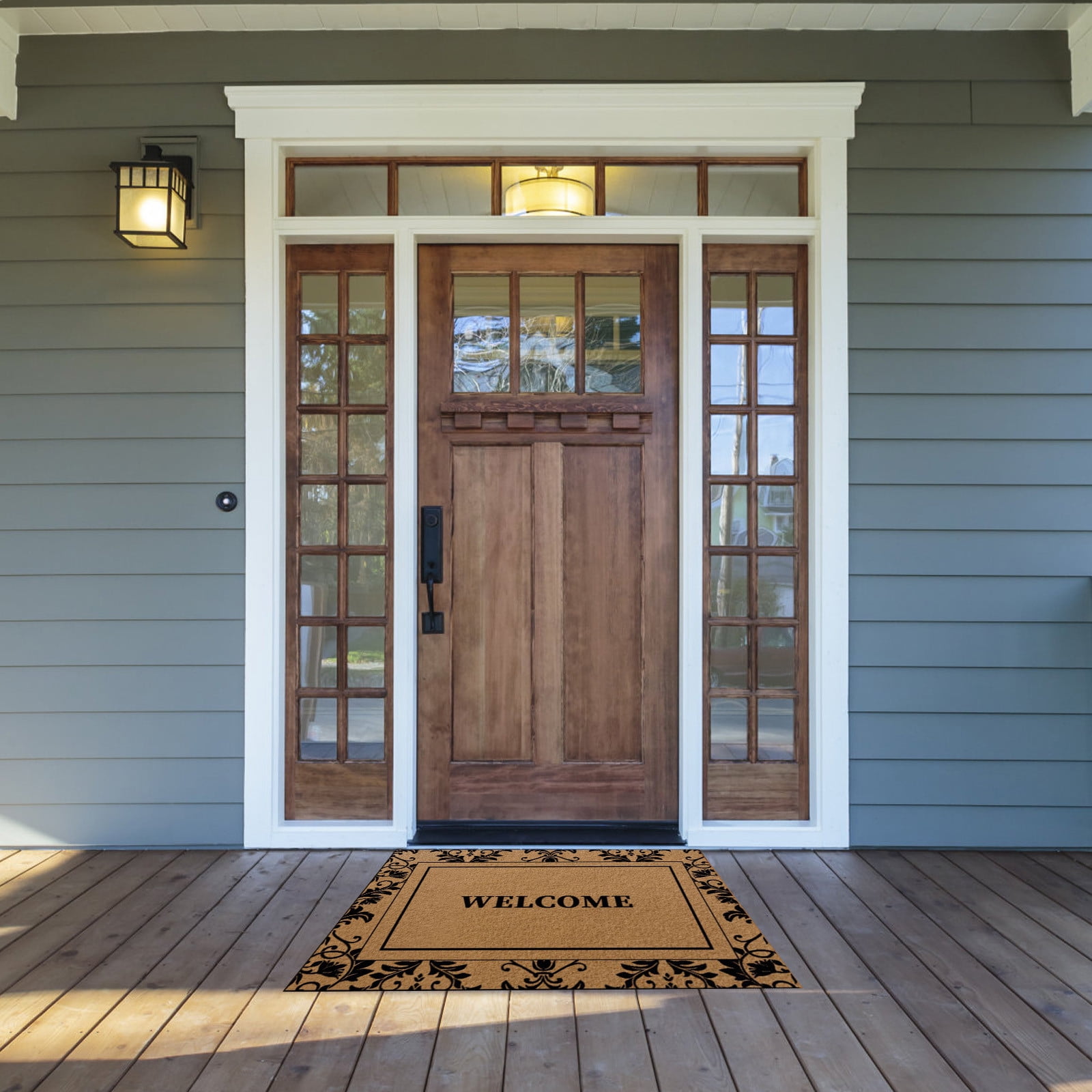A Welcome Mat Coir Doormat Outdoor Entrance Artificial Fiber Non Slip Front Porch Patio Mat Decorative Heavy Duty Durable Indoor Outdoor Rug Easy Clean Shake Off 27.55X17.7X0.51In