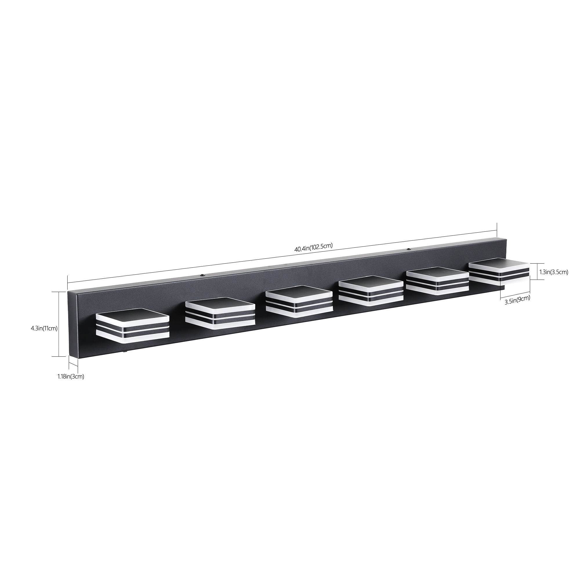 Leumius 40" Modern 6-Light LED Vanity Light, Square Acrylic Lampshades Wall Mount Fixture for Mirror, Bathroom, Bedroom and Hallway Black