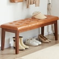 thumbnail image 5 of Milcil Upholstered Entryway Bench End of Bed Dining Bench with Wood Legs Tufted Dinning Seat Faux Leather Cognac Brown, 5 of 5