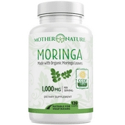 Moringa Capsules 1000mg, Organic Certified Moringa Leaves Powder - Greens Superfood Powder Herbal Supplement - Energy, Focus, Lactation Support, Vitamin C For Immune Support - Vegan, Non-GMO (120 )