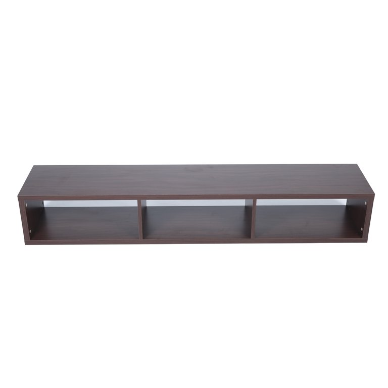 Walnut Floating TV Stand Media Console With Sliding Doors, TV