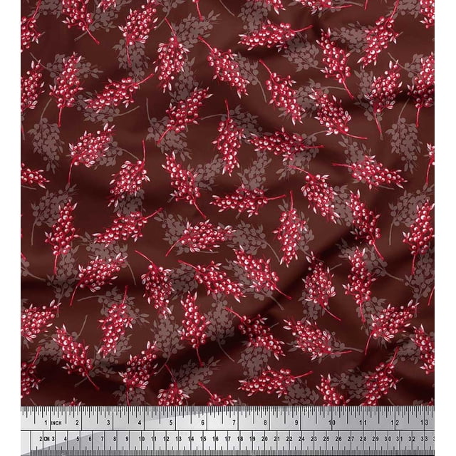 Soimoi Modal Satin Fabric Berries Fruits Printed Fabric 1 Yard 42 Inch Wide