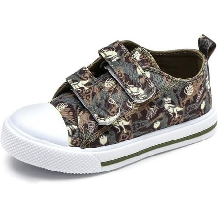 

Toddler Boys Girls Slip On Canvas Sneakers Cartoon Dinasour Printed Little Kid Unisex Adjustable Strap Walking Shoes Lazy Shoes with Hook and Loops