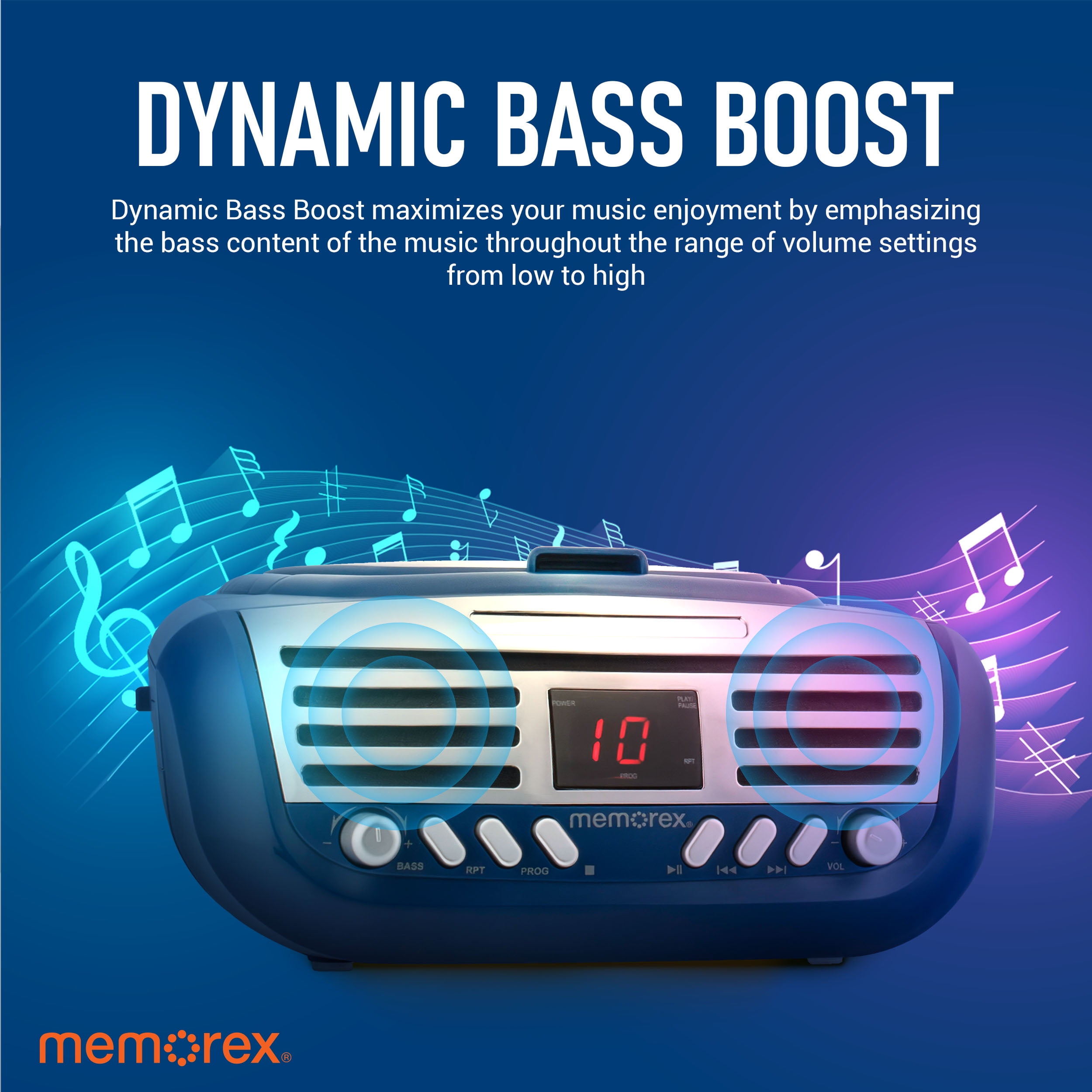 Memorex MX-BCD100(L) Retro Style Top Loading CD Player | Portable AM/FM Stereo Receiver with Programmable Memory, Red LED Display, and Foldable Carrying Handle (Blue)