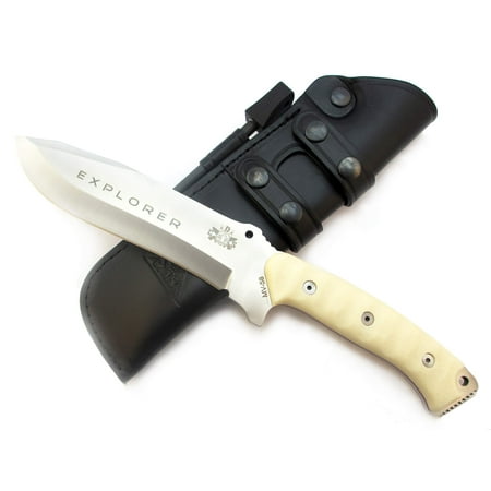 Position Sheath - Explorer Bushcraft Survival Hunting Tactical Knife, Micarta Handle, Stainless Steel MV-58, Genuine Leather Multi-Position Sheath + Firesteel, Made in Spain EXPLORER WHITE