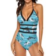thumbnail image 3 of One Piece Swimsuit Women Tummy Control - V Neck Blue-Striped Hammerhead Shark Halter Swim Suits for Women 2025, Padded Full Coverage Bathing Swim Suit for Women, 3 of 7