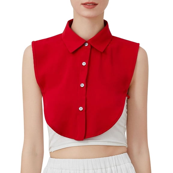 LSONABXA Red Detachable Collar for Women Under $10 Women Solid Ruffle Detachable Blouse False Collar Half Elastic Waist Shirt Collar Women's Blended Shirt