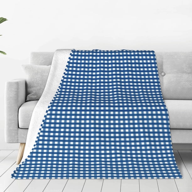 Balery Blue Gingham Manta de Felpa Suave y Acogedora – Cobija de Franela Aterciopelada para Cama, Lavable y Cálida para Sofá, Mascotas, Transpirable-80"x60"