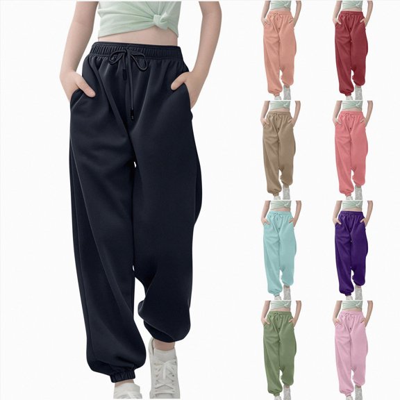 13-14 Years Juniors Sweatpant For Teen Girls Casual Drawstring Elastic Solid Pant High Waisted Comfy Girls Jogger Pants Casual Sweatpants Fall and Winter Purple Casual Pants