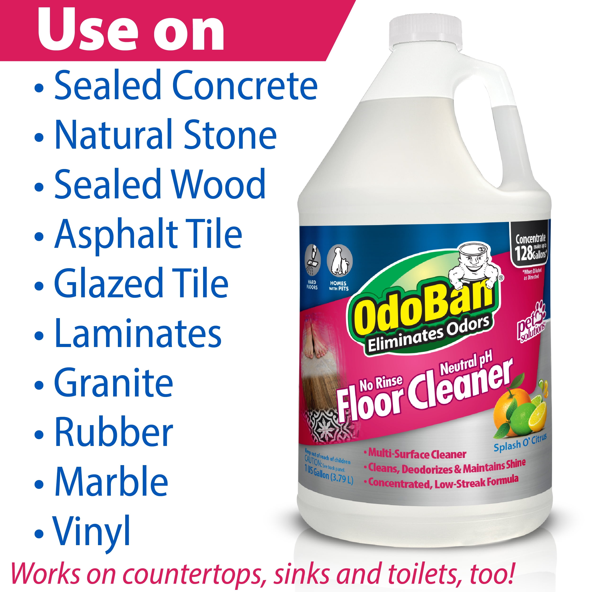 OdoBan No Rinse Neutral pH Floor Cleaner Concentrate, 1 Gallon
