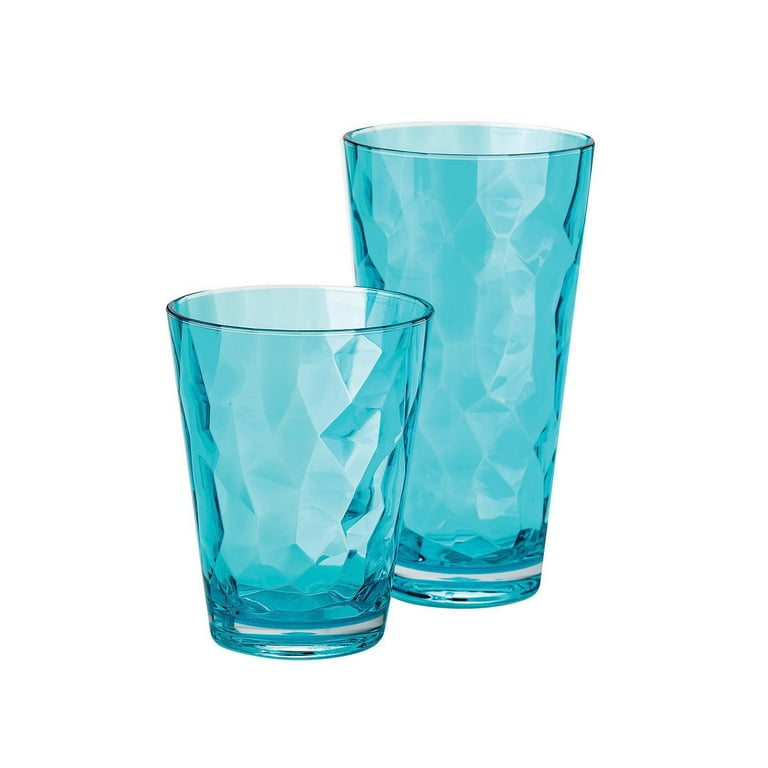 Blue Drinking Glass Set of 6 - Tumbler（12 Oz） Kitchen Glasses Diamond  Glassware，