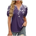thumbnail image 1 of Camiseta de Cuello en V de Impresión Casual de Manga Corta de las Mujeres, Top Cómodo Ligero para la Primavera Y el Verano, 1 of 6