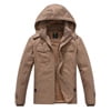Tyhengta Men's Winter Jacket Cotton Jackets Fleece Lined Thick Work Warm Cargo Coats with Hooded Khaki XL