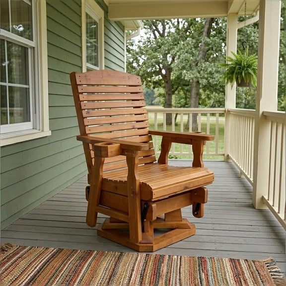 Innovaze Wooden 360° Swivel Glider Chair, Outdoor Patio Glider with Ergonomic Design, Smooth Gliding Motion, Heavy Duty 500 LBS (Teak Tone)
