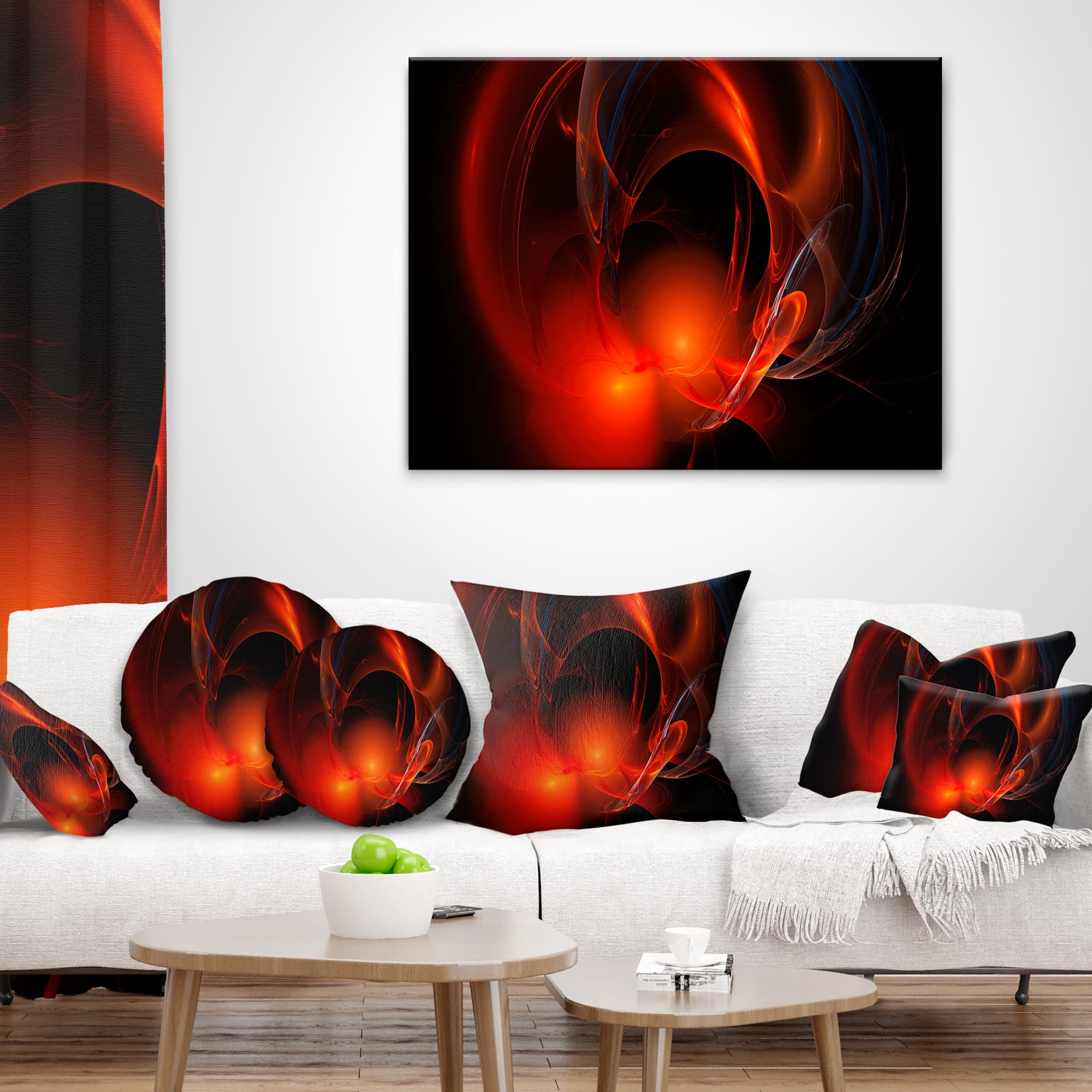 Designart Red Galactic Nebula on Black - Abstract Throw Pillow - 12x20
