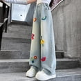 thumbnail image 4 of Staki Star Pants Girls Jeans Baggy Wide Leg Cute Teen Denim Pants Junior Mid Rise Elastic Band with Pockets Casual Clothes 5-9Y 10-14Y(Light Blue,11-12 Years), 4 of 7