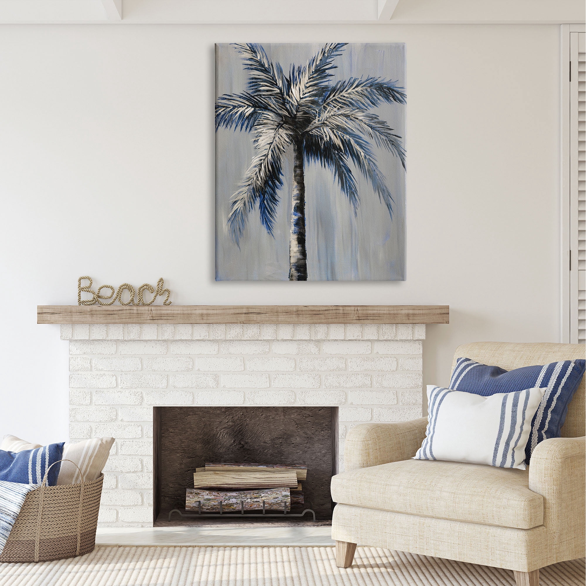 Stupell Industries Grey Modern Palm Tree Nature Painting Gallery Wrapped Canvas Print Wall Art, 36 x 48