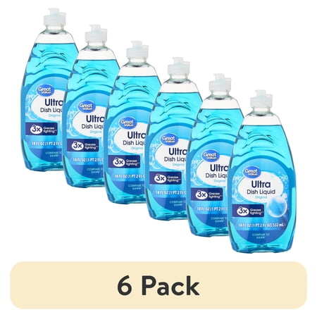 (6 pack) Great Value Ultra Original Dish Liquid, 18 fl oz