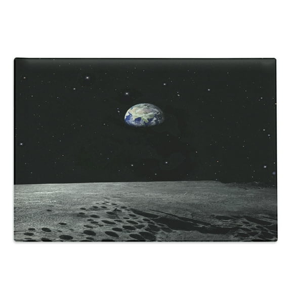 Earth Cutting Board, Planet Earth As Seen from the Moon Outer Space Milky Way Quiet Night Sky Galaxy, Decorative Tempered Glass Cutting and Serving Board, Large Size, Black Grey Blue, by Ambesonne
