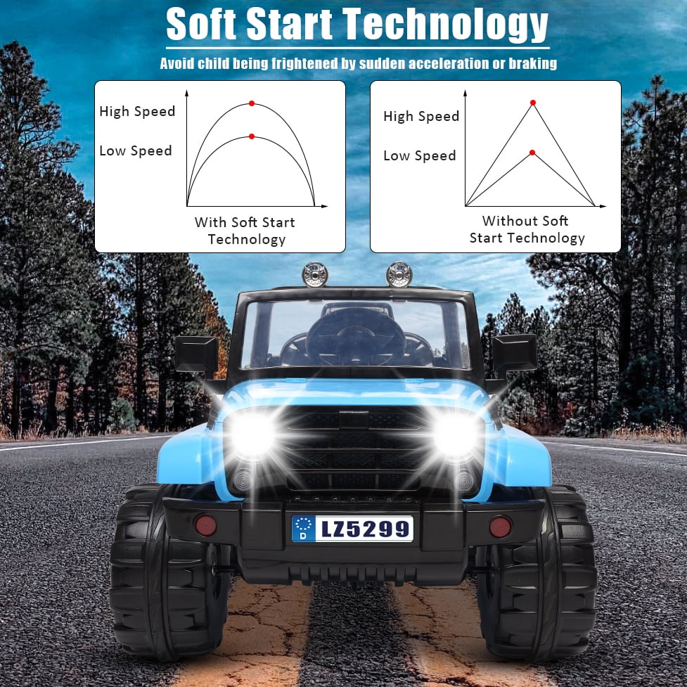 12V Kids Electric Car with Remote Control, Ride-On Toy for Boys/Girls, 4 Wheeler Electric Vehicle with 3 Speeds, LED Lights, MP3 Player, Blue