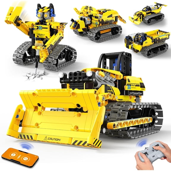 5 in 1 STEM Robot Toy Building Kit, 452 PCS Blocks App & Remote Control Engineering Toys Robotics for Kids Ages 8-12, RC Bulldozer Erector Sets for Boys Girls 6 7 9 10 11 13 14  Birthday Gifts