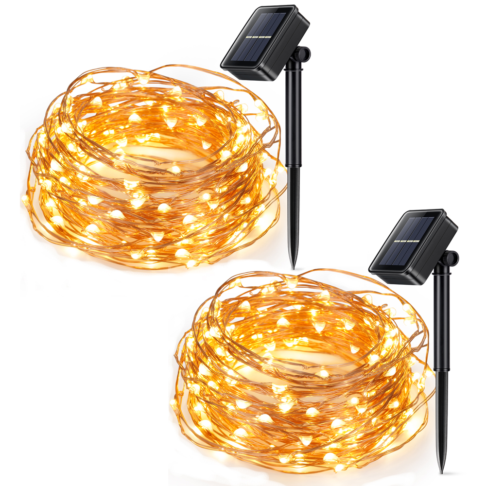 (2 Packs)Solar Fairy Lights, 100 LED Outdoor Solar String Lights Garden