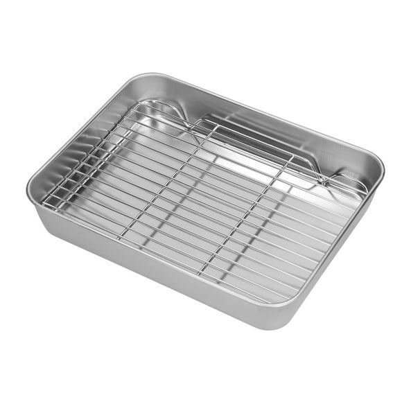 Oven Rack, Stainless Steel Baking Pan And Rack Rectangular Roaster With Rack Deep Edge Does Not Rust  For Camping For Kitchen For Hotel For Family