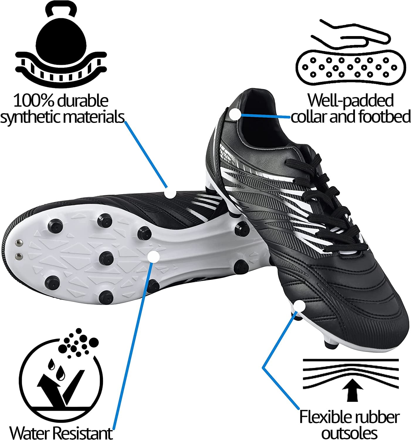 Vizari Valencia Adult Soccer Cleats - Lightweight and Durable Men's Soccer Shoes for Superior Performance - Unisex Mens and Womens Firm Ground Soccer Cleats with Round Studs for Maximum Traction