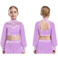 thumbnail image 1 of Oyolan Kids Girls Sparkly Rhinestone Dance Crop Top Modern Latin Jazz Stage Performance Lyrical Dancewear Lavender 16, 1 of 6