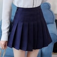 thumbnail image 3 of XL A; Azul marino Niñas Mujeres Falda plisada lisa de talle alto Skater Tenis Uniformes escolares Minifalda de una línea con, 3 of 4