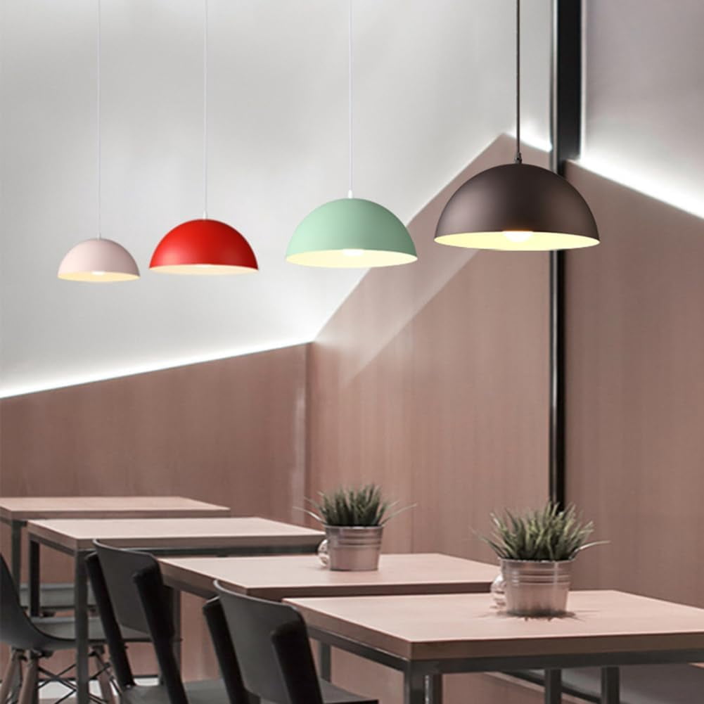 Retro Colorful Semicircle Metal Pendant Lighting for Dining Room, Minimalism Industrial Style Pendant Light Fixture, Modern Simple Pendant Lamp for Kitchen Island Garage Over Table