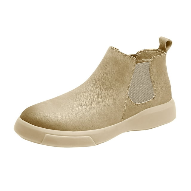 Mens All Match Spring And Autumn Mid Tube Solid Color Wear Resistant Flat Boots