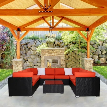 Kinbor 9pcs Outdoor Patio Furniture Sectional Pe Wicker Rattan Sofa Kinbor 9pcs Outdoor Patio Furniture Sectional Pe Wicker Rattan Sofa Set Orange