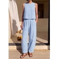 thumbnail image 5 of PRETTYGARDEN Womens 2 Piece Sets Summer Plaid Sleeveless Tops Wide Leg Pants Matching Lounge Set Beach Vacation Outfits, 5 of 9
