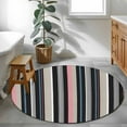 thumbnail image 5 of Black Blue Pink Striped Round Rug 3ft Washable Circle Entryway Rugs Non Slip Farmhouse Modern Stripes Art Area Rug Indoor Floor Carpet for Bedroom Kitchen Living Room Home Office Dining Room Nursery, 5 of 8
