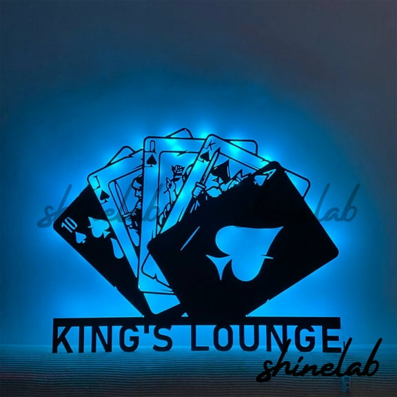 Shinelab Poker Room Metal Sign, Custom Name Cards Game Player LED Wall Art, Sport Home Decor 8773