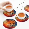 thumbnail image 4 of Leather Coasters with Heat-resistant for Drinks, Vintage Stained Glass Fox -标题2 Round Shape, 4 of 5