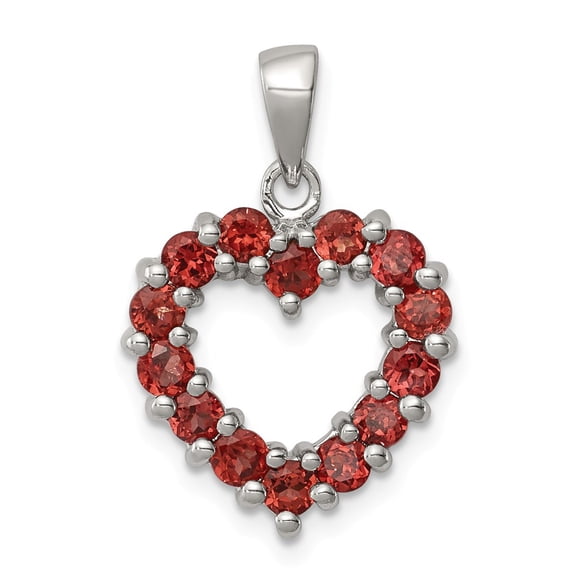 White Sterling Silver Charm Pendant Garnet Round Red 20 mm 14