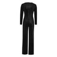 thumbnail image 2 of safuny Women's Slim Elegant Velvet Jumpsuits Wide Leg Pants Teen Long Sleeve V Neck Trendy Trousers Casual Wedding Party Girls Holiday Solid Color Black XL, 2 of 4